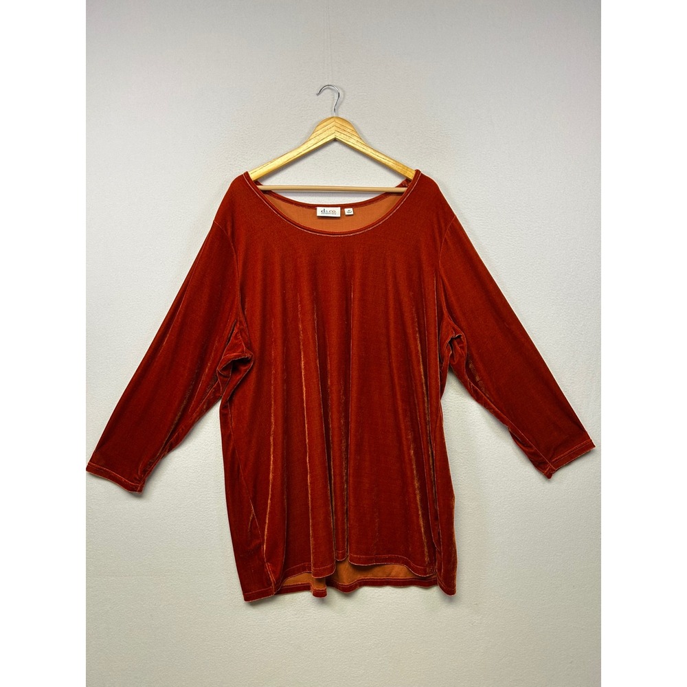 d&co. Essentials Velvet Boho Women 3X Burnt Orange 3/4 Sleeve Tunic Top